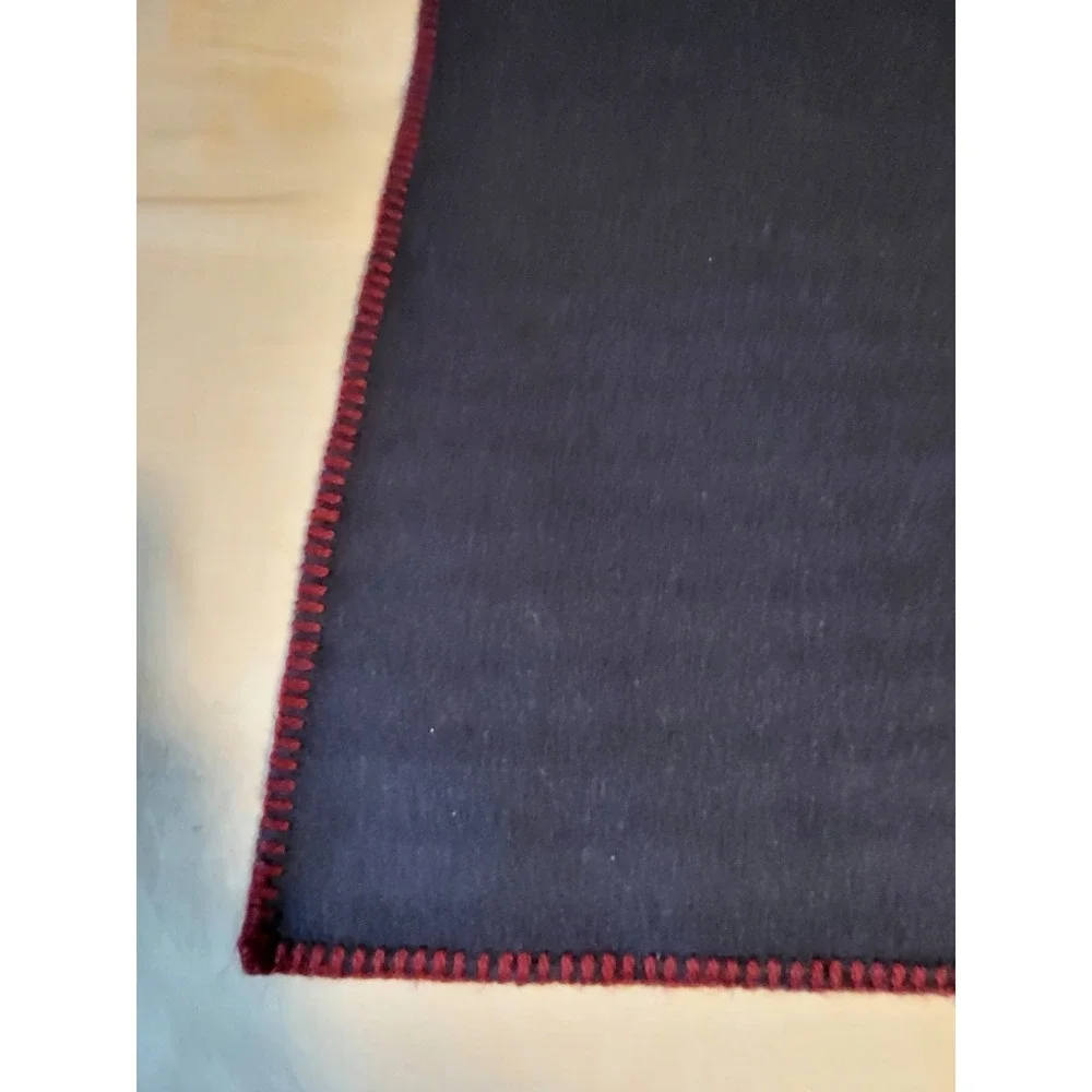 Vintage LL Bean Navy Blue Wool & Cashmere Blend Throw Blanket